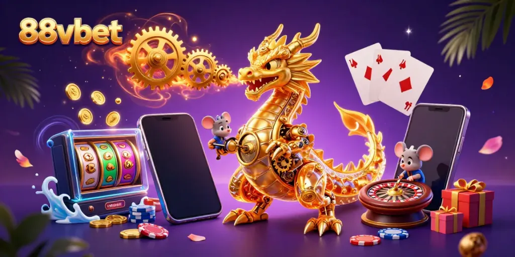 Enjoy thrilling slots with 88vbet's dynamic casino scene featuring a golden dragon and vibrant game elements.
