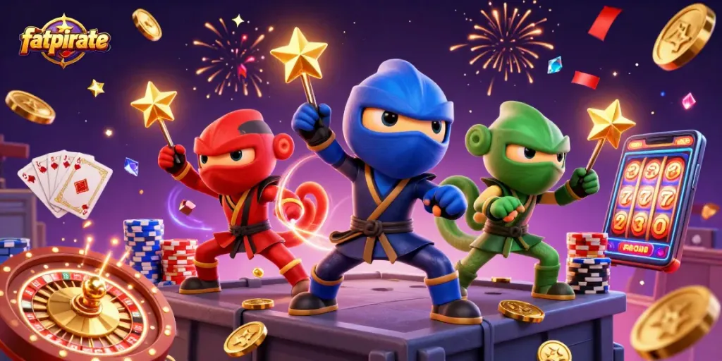 Experience the thrill of fatpirate with colorful chameleons and cascading casino elements in a festive atmosphere.
