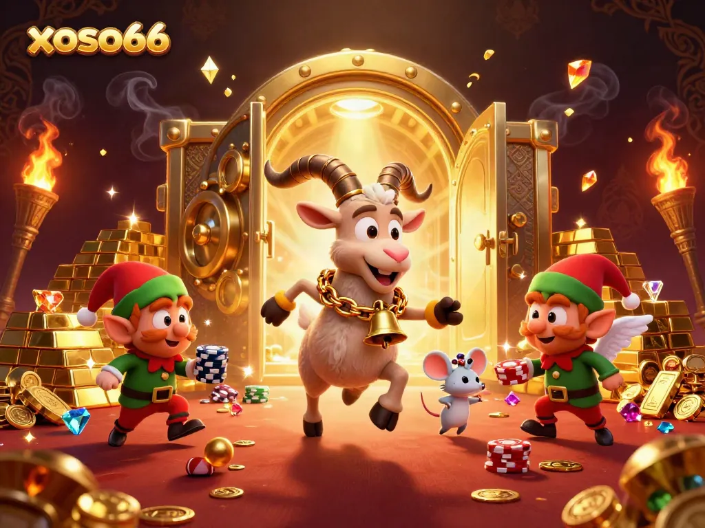 Experience the thrill of xoso66 in a vibrant 3D cartoon casino scene filled with festive elements.