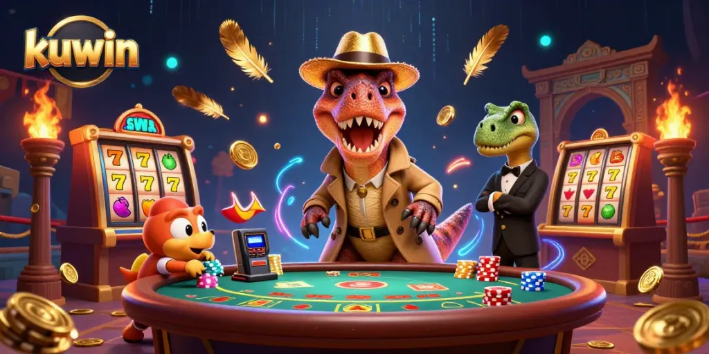 kuwin velociraptor card counter blends with vibrant casino action, showcasing exciting betting dynamics.