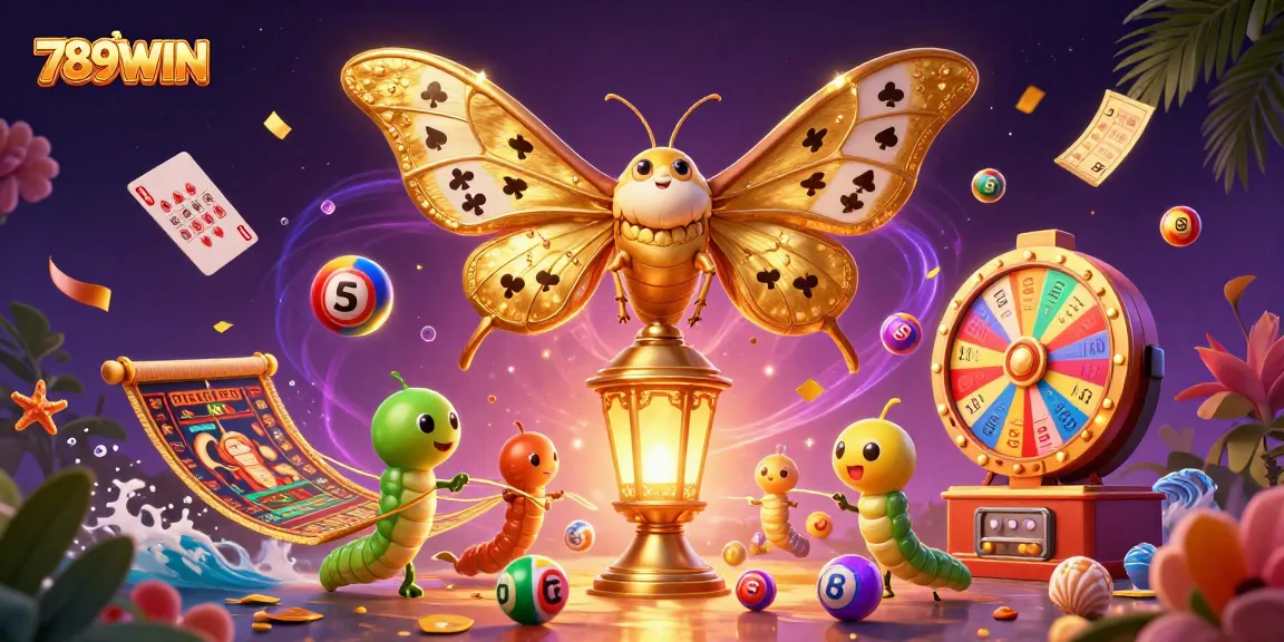 Engage with 789WIN's vibrant casino experience illustrated with dynamic elements like jackpot reels and lottery balls.