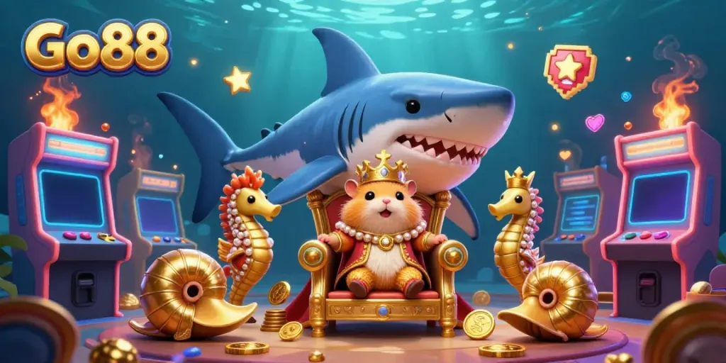 Engage with Go88's vibrant online gaming world, featuring lively characters and dynamic casino elements.