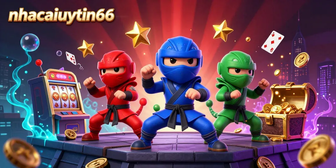 Experience electrifying excitement with nhacaiuytin66 featuring action-packed ninja chameleons amidst casino symbols.