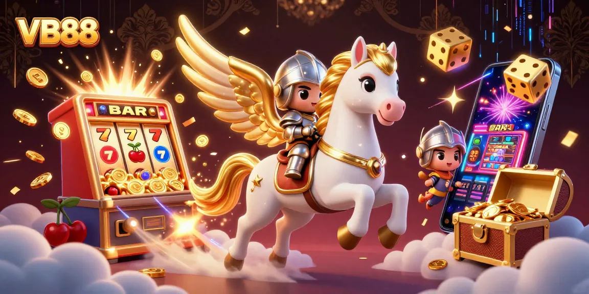 Win big with VB88 in this vibrant casino scene featuring a mystical horse and jackpot elements.
