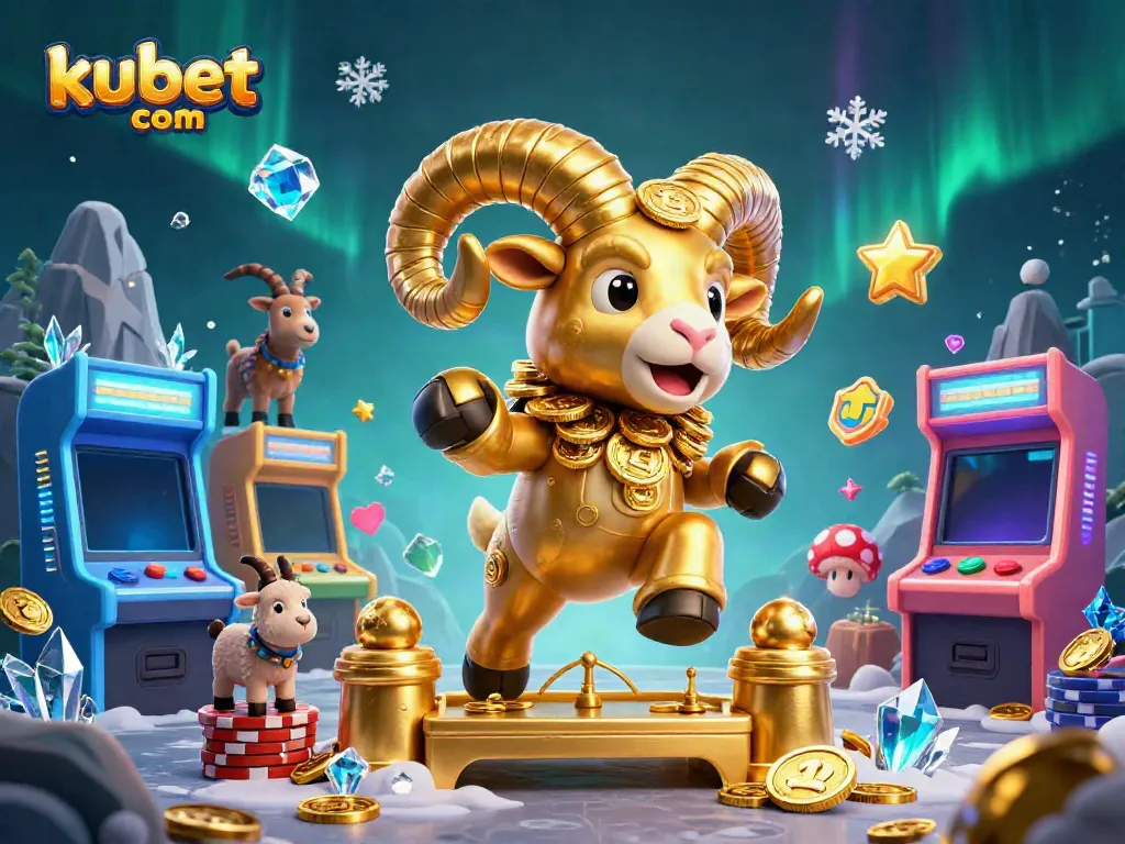 Bettors enjoying a vibrant scene at kubet com with a golden ram charging through a casino theme