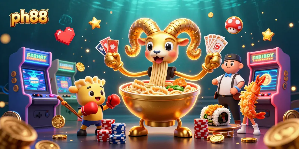 Experience thrilling ph88 casino action with a giant ramen bowl dealer and lively sushi characters.