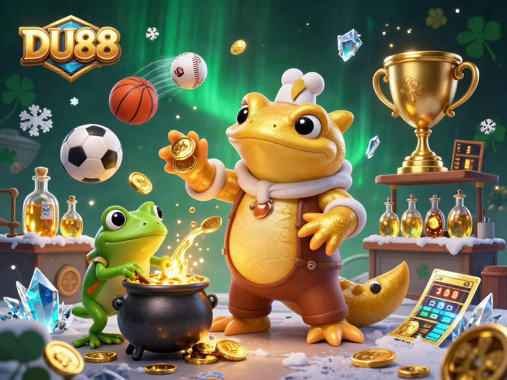 Engage with DU88 at the casino, where golden salamanders and sports elements create a vibrant gambling atmosphere.