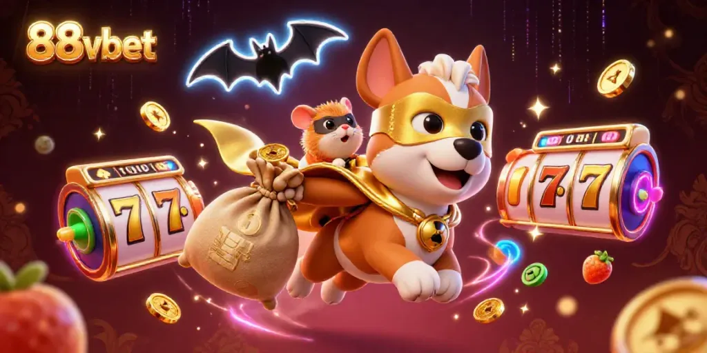 Experience thrilling wins with 88vbet in a lively casino-themed scene filled with vibrant slots.