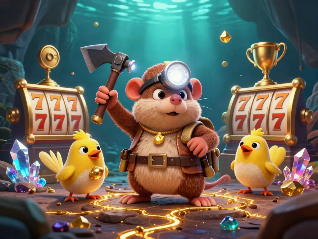 Cổng game 789club featuring a cartoon treasure hunter mole and his companion in a dynamic gaming scene.