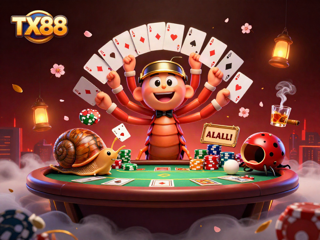 Engage in the excitement of TX88 poker with a lively cartoon dealer and charming characters.
