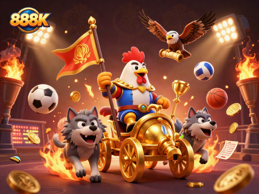 Unlock new winning strategies with 888K as a rooster warlord leads the gaming adventure.
