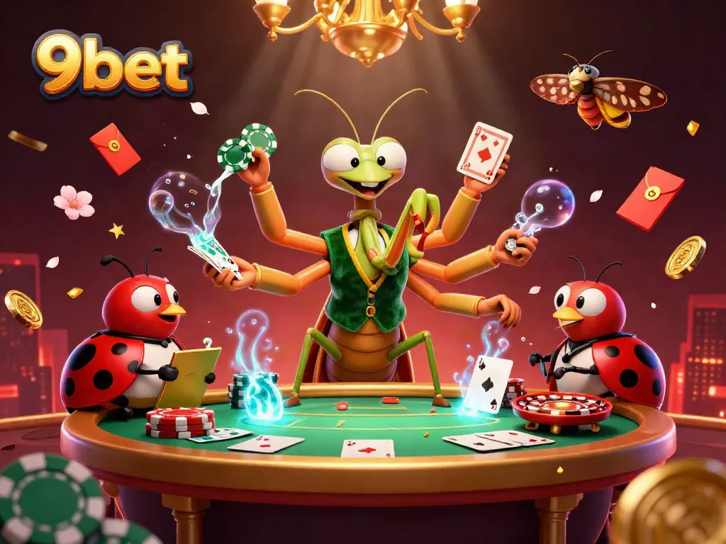 Experience the thrill of 9bet with a dynamic scene featuring engaging casino characters in action.
