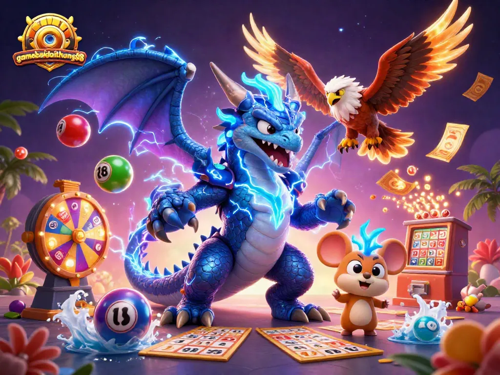 Join the excitement of gamebaidoithuong88 with dynamic lottery balls and energized characters!