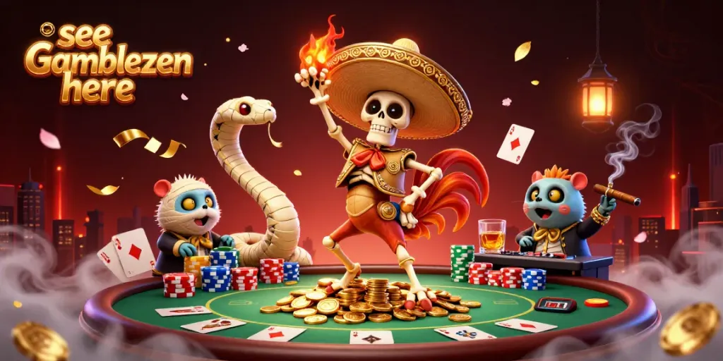 Experience the thrill of gaming - see Gamblezen here in a vibrant casino scene with interactive elements.