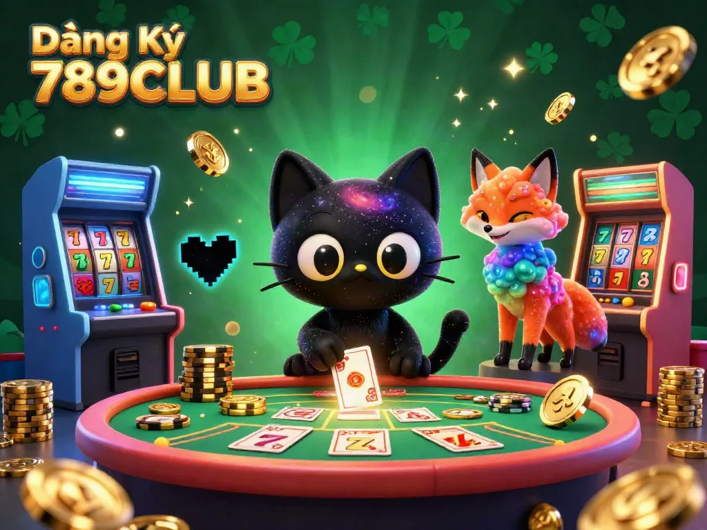 Engage in thrilling gameplay with Đăng Ký 789CLUB at this vibrant cosmic casino scene packed with gaming elements.