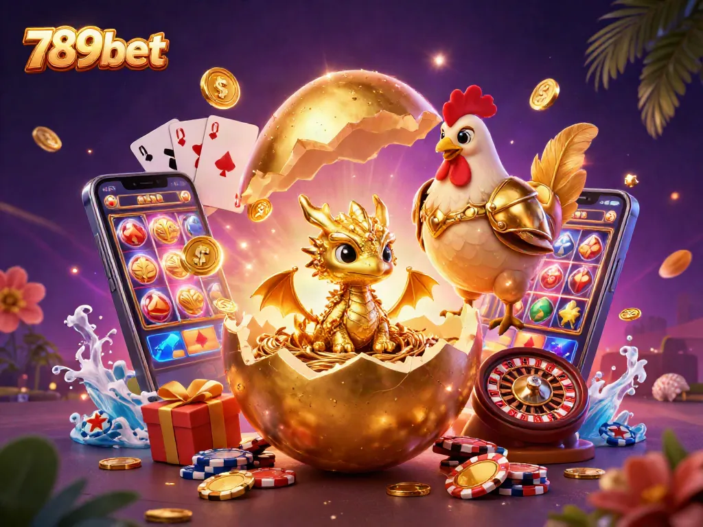 Experience thrilling winnings with 789bet's captivating illustration of a golden dragon and poker chips.