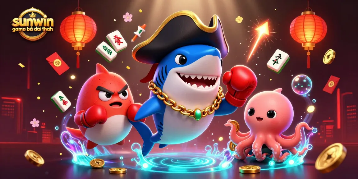 Experience sunwin game bài đổi thưởng with vibrant characters and casino-themed elements.