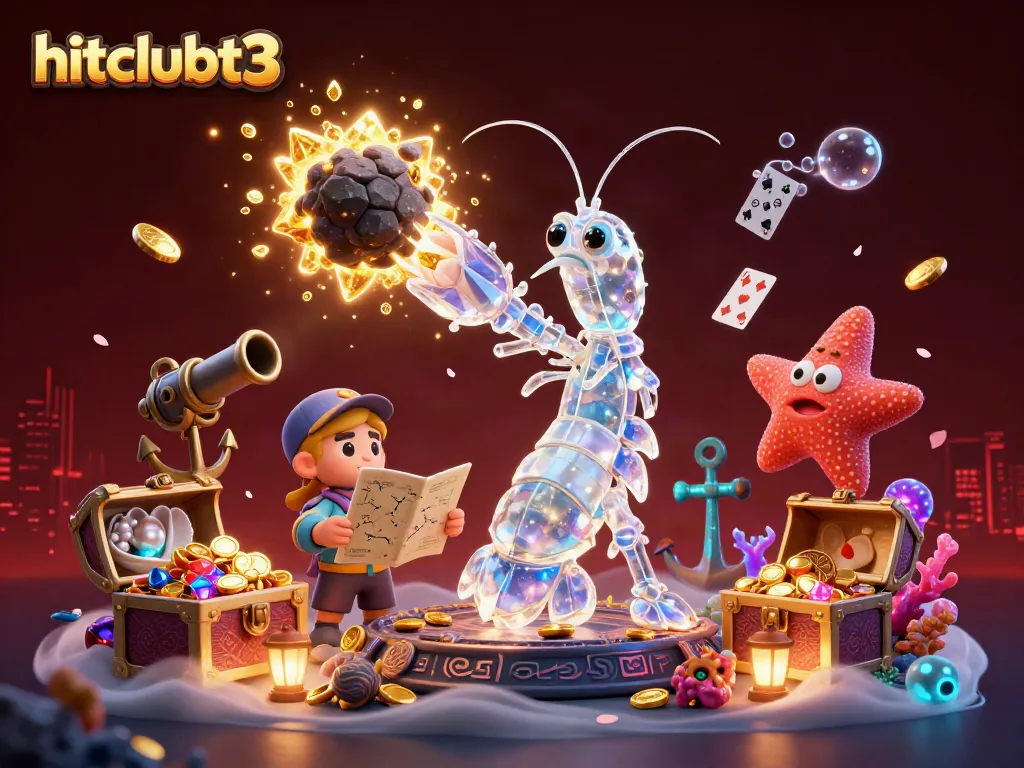 Experience thrilling action at hitclubt3 with a galactic mantis shrimp battling for treasure amidst vibrant casino elements.