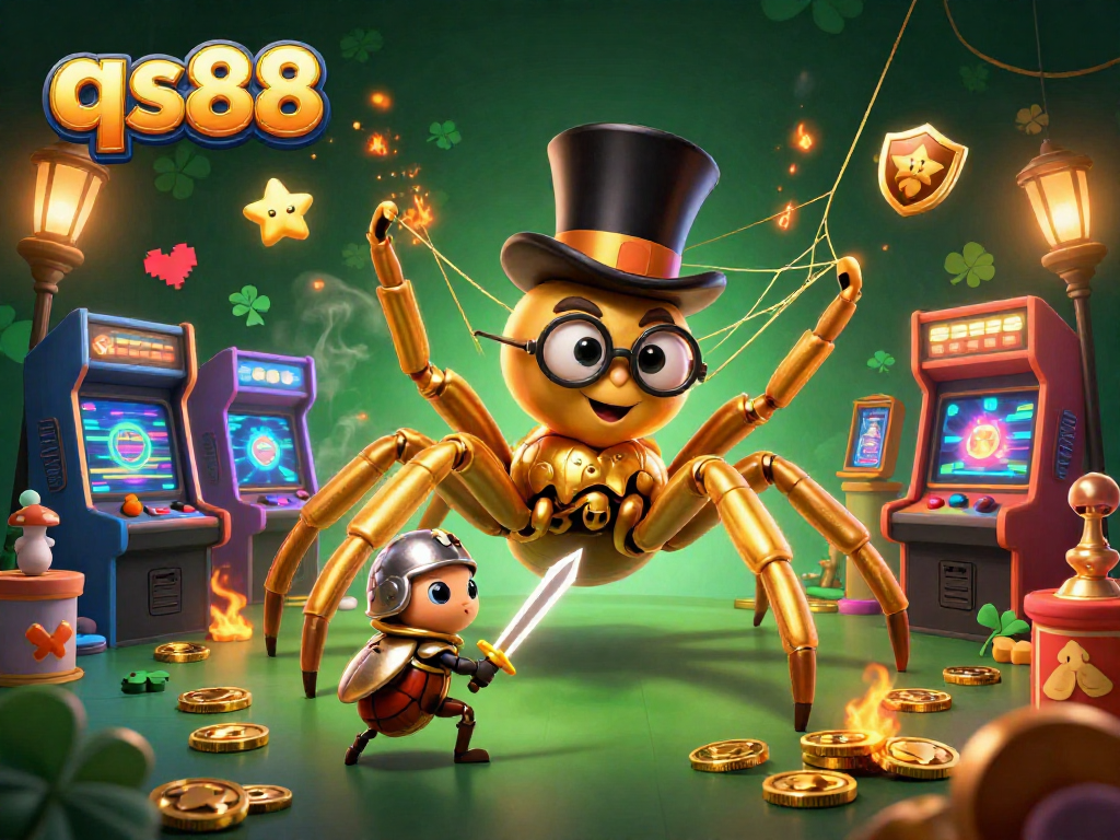 Experience qs88’s thrilling casino adventure with vibrant characters and golden elements.