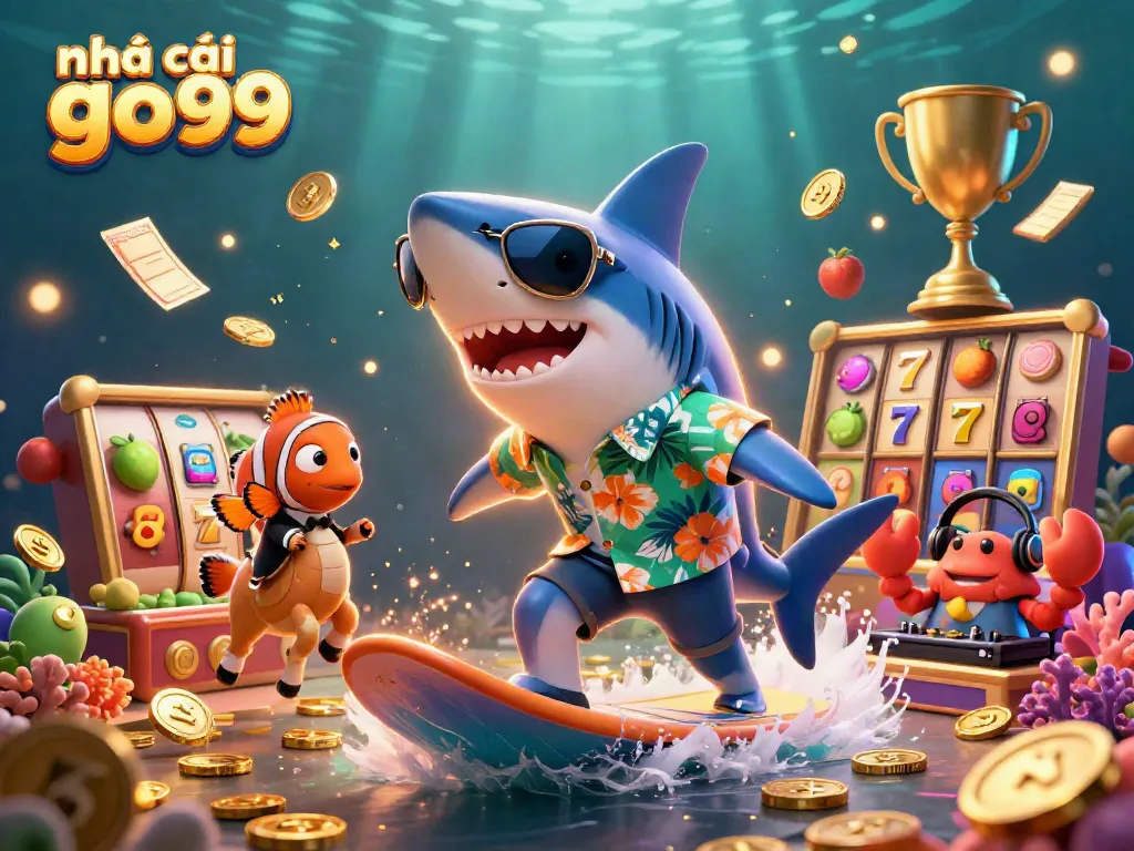 Experience the excitement of nhà cái go99 with a vibrant casino-themed scene featuring colorful characters and dynamic gaming elements.