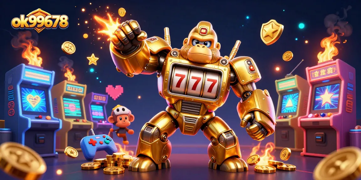 Engage in thrilling action at ok99678 with a vibrant 3D casino scene featuring a golden gorilla mech.