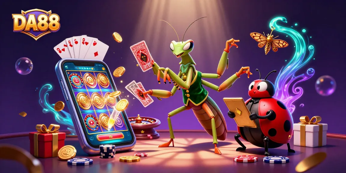Engage with DA88 in a vibrant casino scene featuring adorable cartoon characters in action.