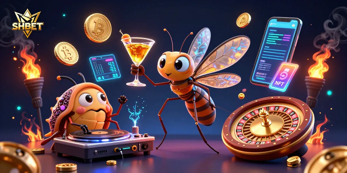 SHBET showcases a lively 3D casino scene featuring a unique mosquito mascot and a roulette wheel.