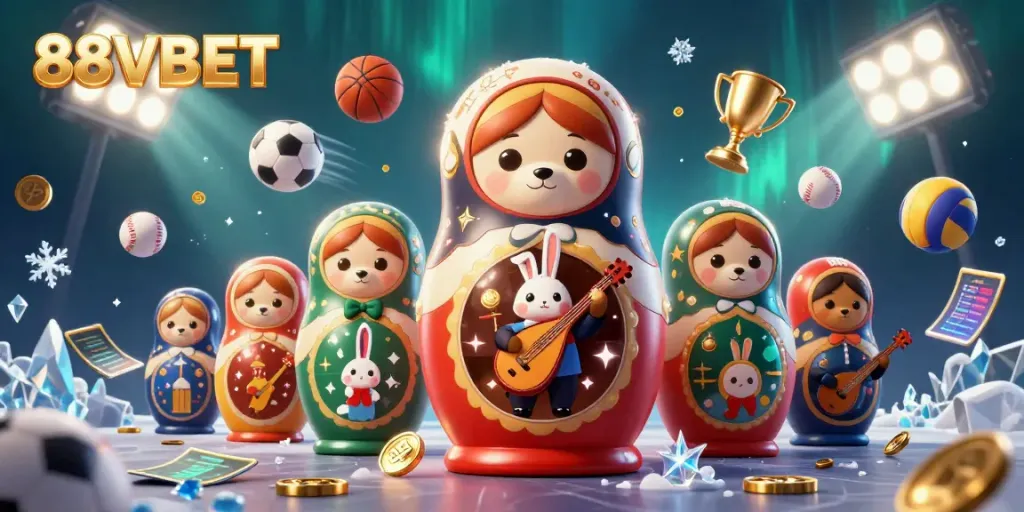 Experience the thrilling excitement of 88VBET with dynamic gaming elements illustrated in a vibrant 3D scene.