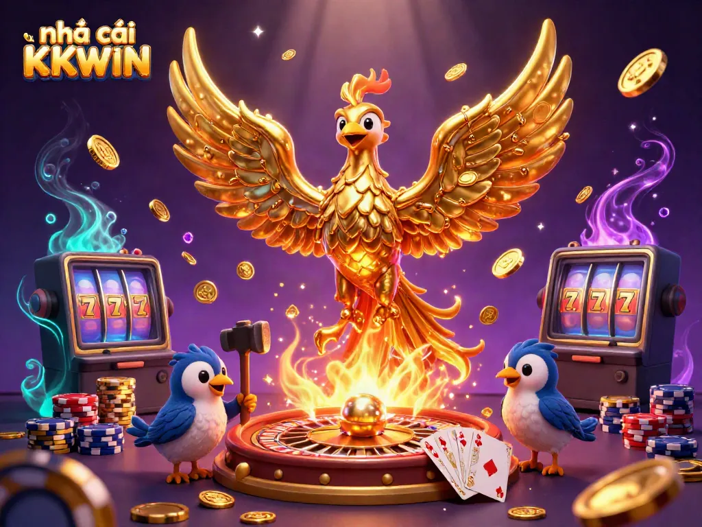 Experience thrilling games at nhà cái KKWIN with an enchanting golden phoenix and exciting casino elements.