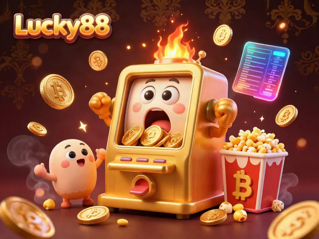 Experience the excitement of jackpot wins with Lucky88's thrilling slot machine scene filled with coins.