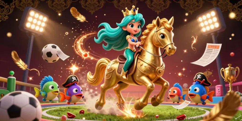 Engaging scene of kèo bóng đá with a mermaid princess, golden seahorse, and vibrant betting elements.