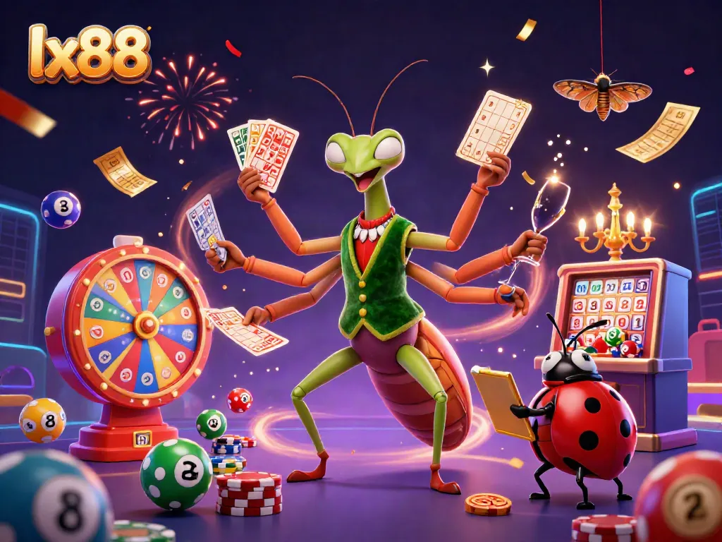 Spin to win with lx88 as a vibrant casino scene fills the frame, featuring dynamic card games and confetti.