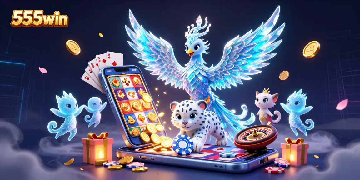 Experience the vibrant world of 555win with a thrilling 3D illustration showcasing dynamic gaming elements.