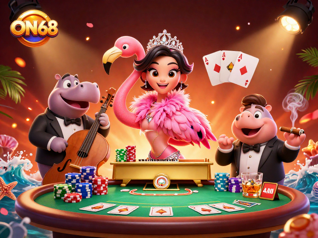 Experience the vibrant world of ON68 with lively characters and exciting casino elements.