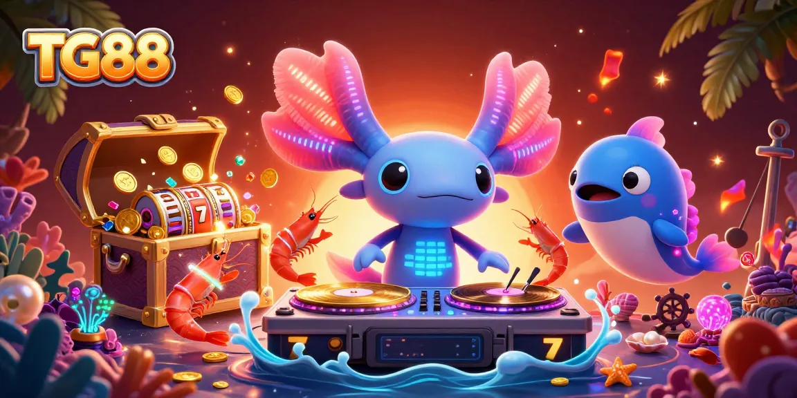 Win big with TG88's vibrant 3D casino illustration featuring exciting gaming elements and lively characters.