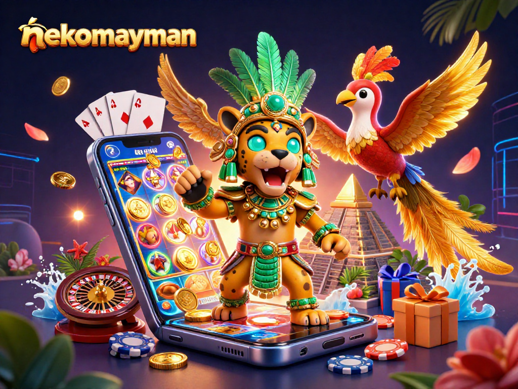 Experience Neko May Mắn excitement with stunning 3D illustration capturing thrilling slot game action.
