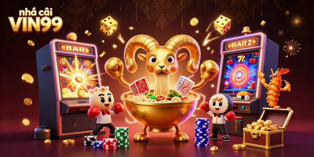 Engage with the vibrant casino experience at nhà cái VIN99, showcasing 3D cartoon characters in an exciting gaming environment.