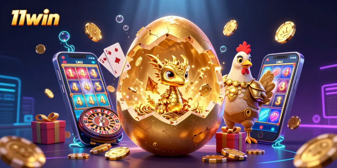 Win big with vibrant 11win slots showcasing a golden dragon and poker chips.