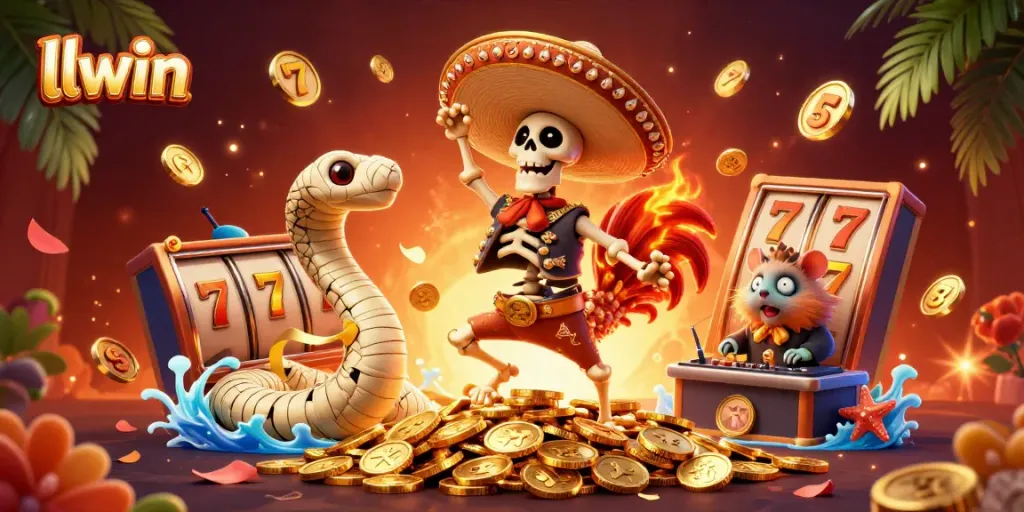 Experience thrilling jackpots at llwin with a dynamic casino party featuring colorful characters and festive elements.