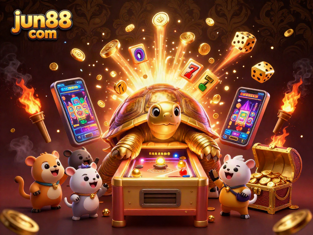 Experience fun at jun88 com in a vibrant 3D casino scene filled with excitement and winning moments.
