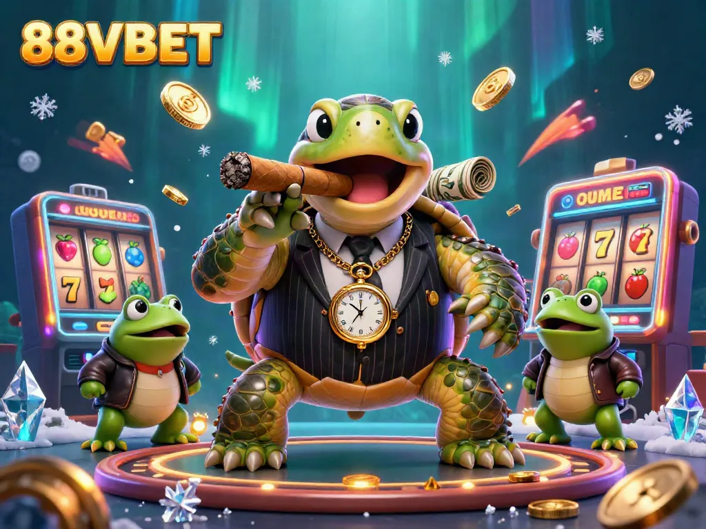 Spin the reels of 88VBET's exciting slot machines with a vibrant cartoon illustration.