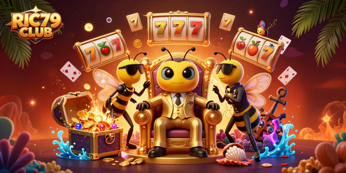 Join the fun at RIC79 CLUB with immersive casino-themed adventures featuring slot reels and vibrant characters.