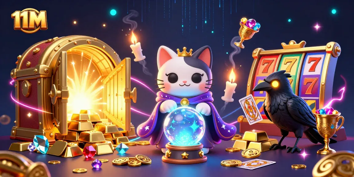 Experience winning thrills with 11M as a mystic cat and raven bring luck among shimmering treasures.