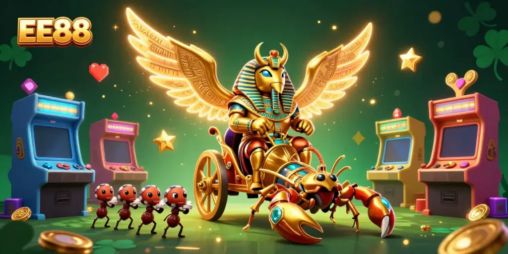 Experience the vibrant EE88 casino world with intricate 3D elements and dynamic gaming action.