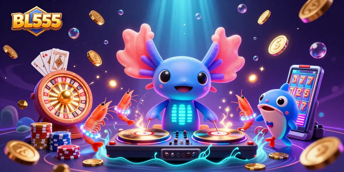 Experience BL555's vibrant casino world with colorful characters and dynamic gambling elements.
