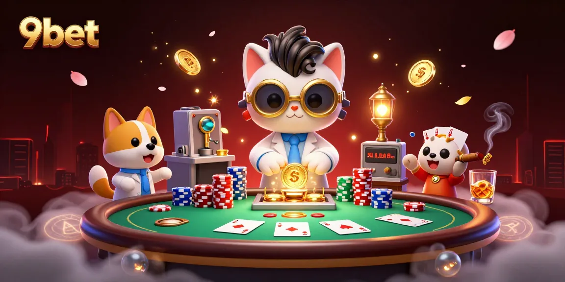 Engage in thrilling gaming experiences with the dynamic 9bet casino scene featuring a mad scientist cat and his dog assistant.