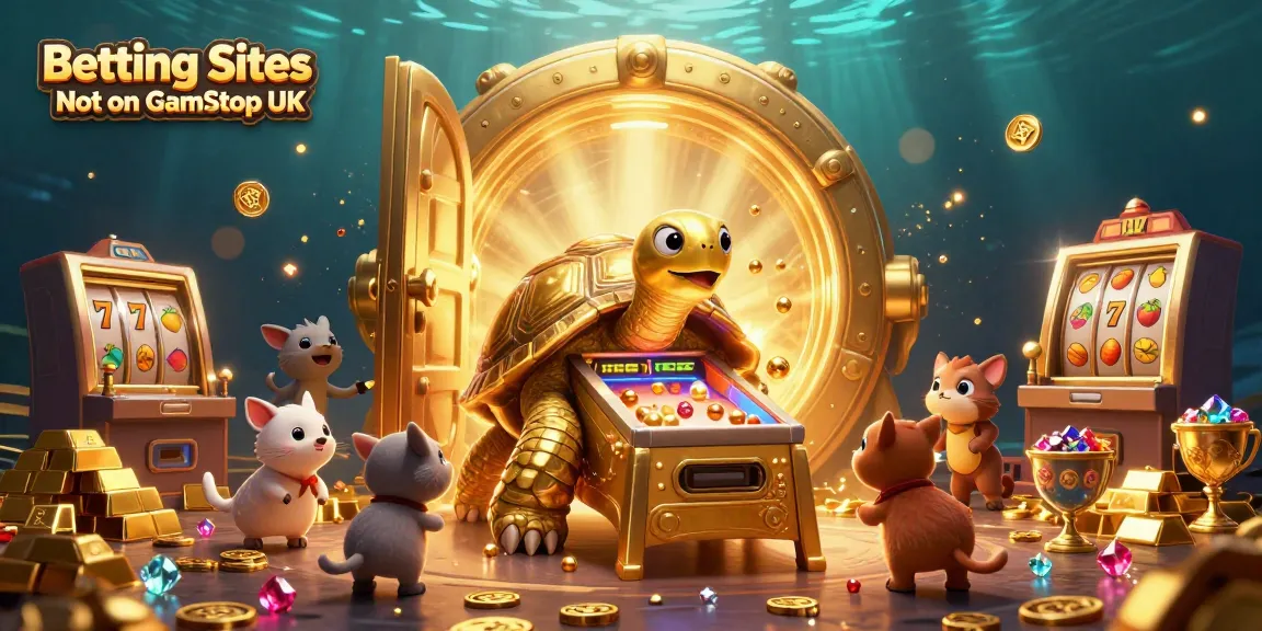 Betting Sites Not on GamStop UK scene with slot machines, sparkling gold, and eager animals playing
