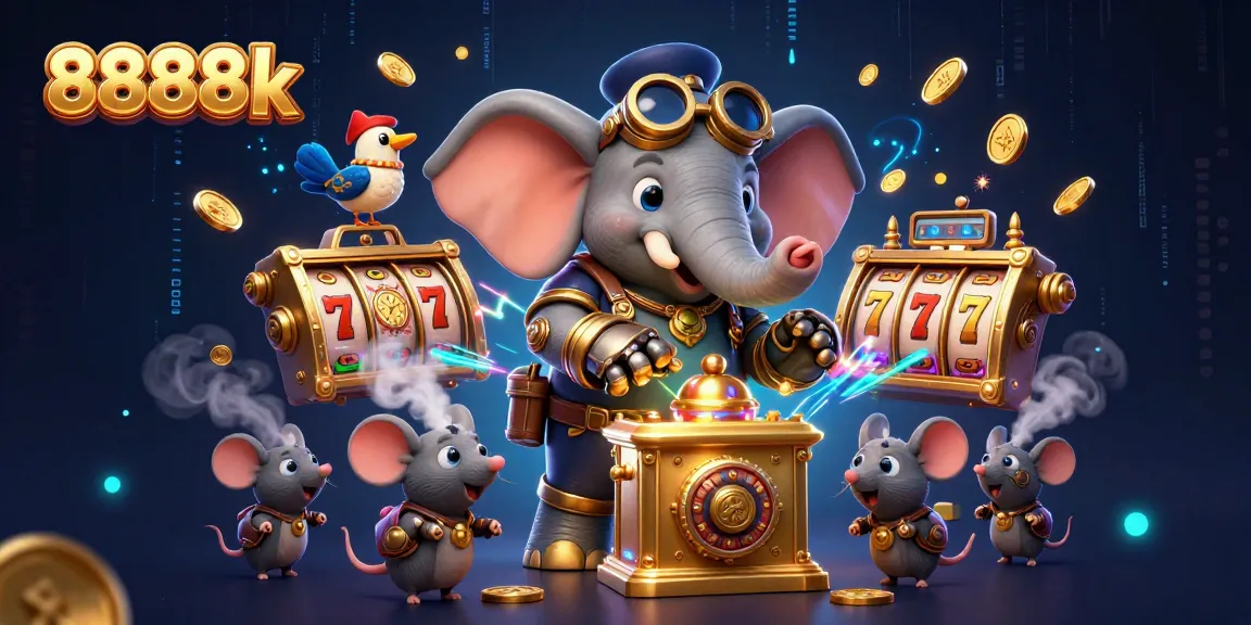 Experience thrilling gameplay with the vibrant 8888k slot machine scene featuring steampunk characters and dynamic elements.