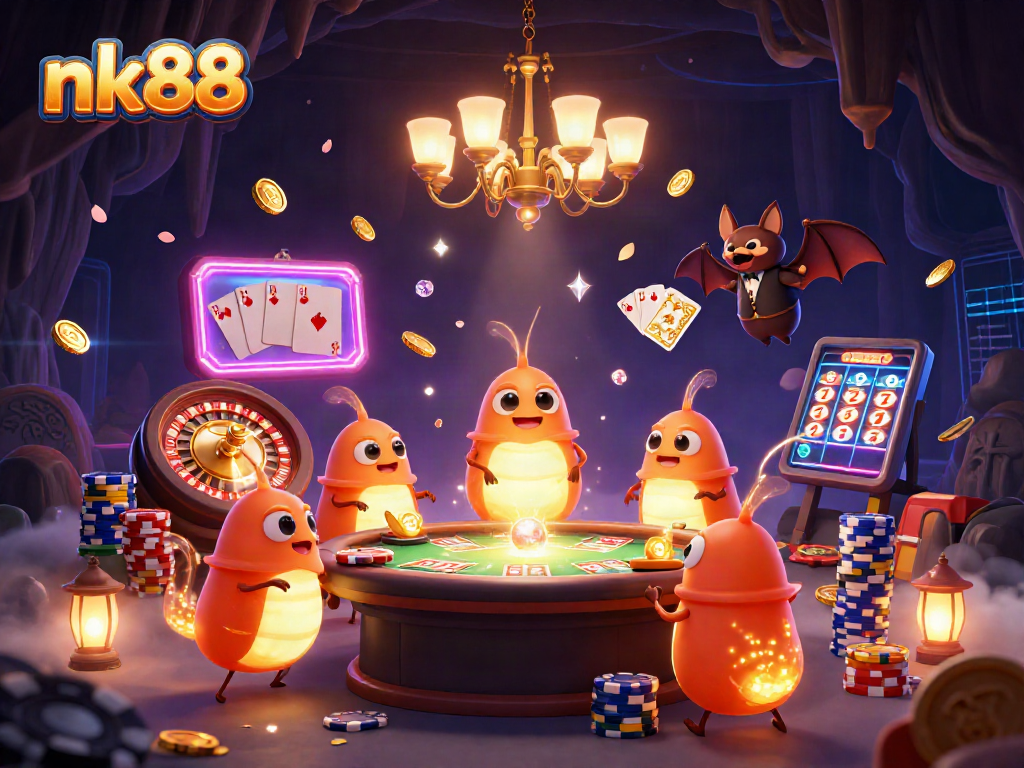 Experience the thrill of nk88 with vibrant glowworms in a dazzling cave casino.