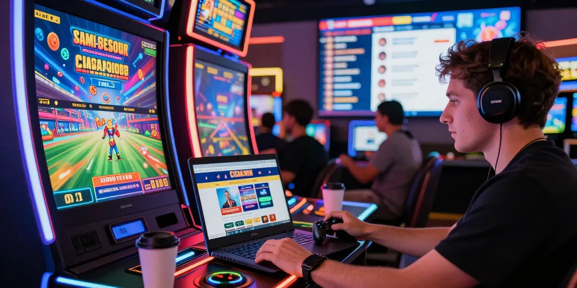 CICAKWIN gaming experience with a player enjoying slot machines in a vibrant casino atmosphere.